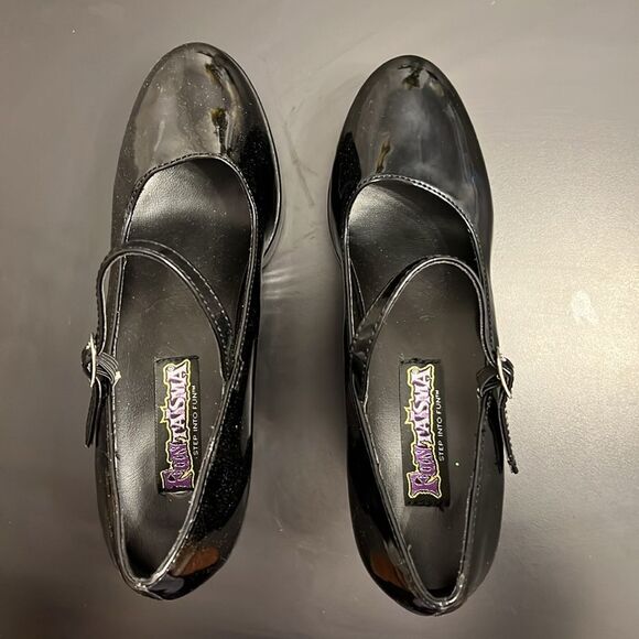 Fantasma Costume Pleaser 4" Chunky Mary Jane Black Patent Heels 8 - Picture 2 of 11